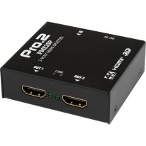 2-Way HDMI Splitter with 4K 30Hz support, HDCP compliance, and dual HDMI outputs.
