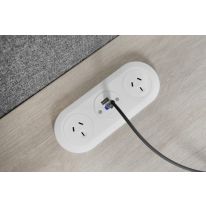 PIP3 649006 | Mounted Desktop Power 2 x GPO 1 x TUFR 25W with 2000mm Lead and 10a Three Pin Plug | WHITE