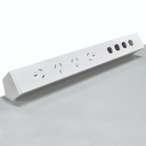 Elsafe | Qiksilva 184174 | Qiksilva 70 - 4 x GPO / 4 x Data Cutouts (AUNZ), 1 Blank Tile - White with 800mm Lead with Quick Release Desk Brackets