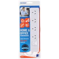 Jackson | 4 Way Surge Protected Powerboard w/ Master Switch: White