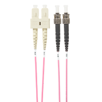 1m SC-ST OM4 Multimode Fibre Optic Cable: Salmon Pink