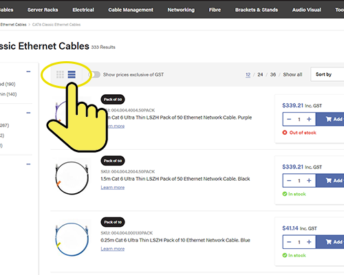 Product list in List view