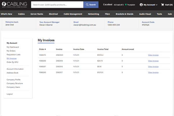 Past invoices for logged in users