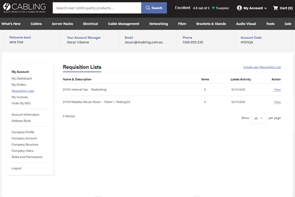 Requisition lists for logged in customers